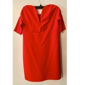 Off the shoulder, deep V, red dress